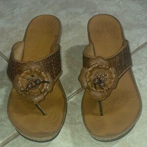 Clarks Tan Floral Thong Sandals